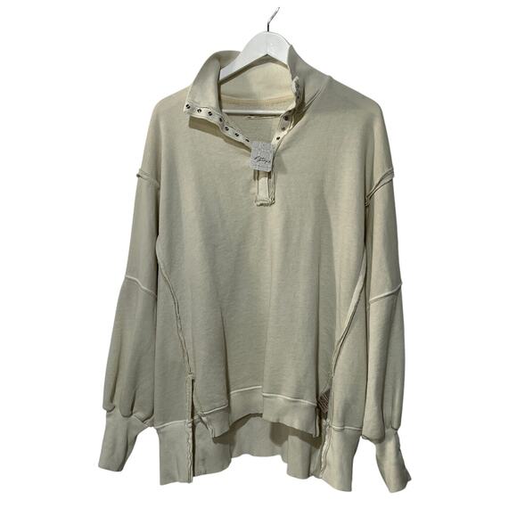 FREE PEOPLE WOMENS SIZE LARGE CAMDEN HENLEY SLOUCHY SWEATSHIRT IVORY NEW - Picture 5 of 15